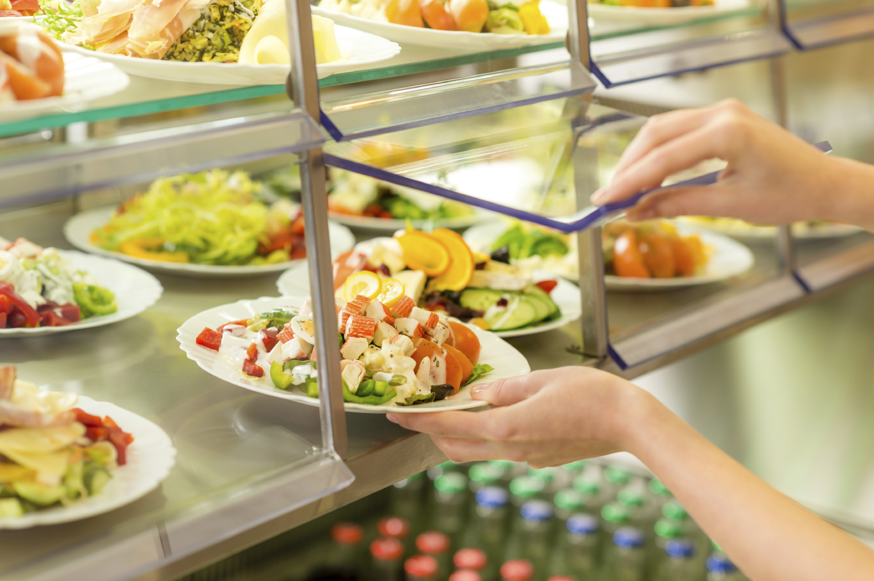 Buffet self service canteen display fresh salad
